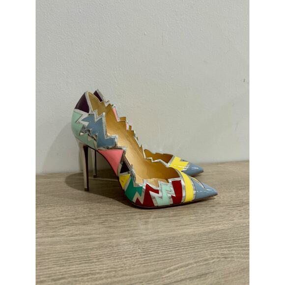 NWOT Christian Louboutin Explotek 100 Zigzag Metallic Leather Pumps Multi US 7 - Picture 5 of 10